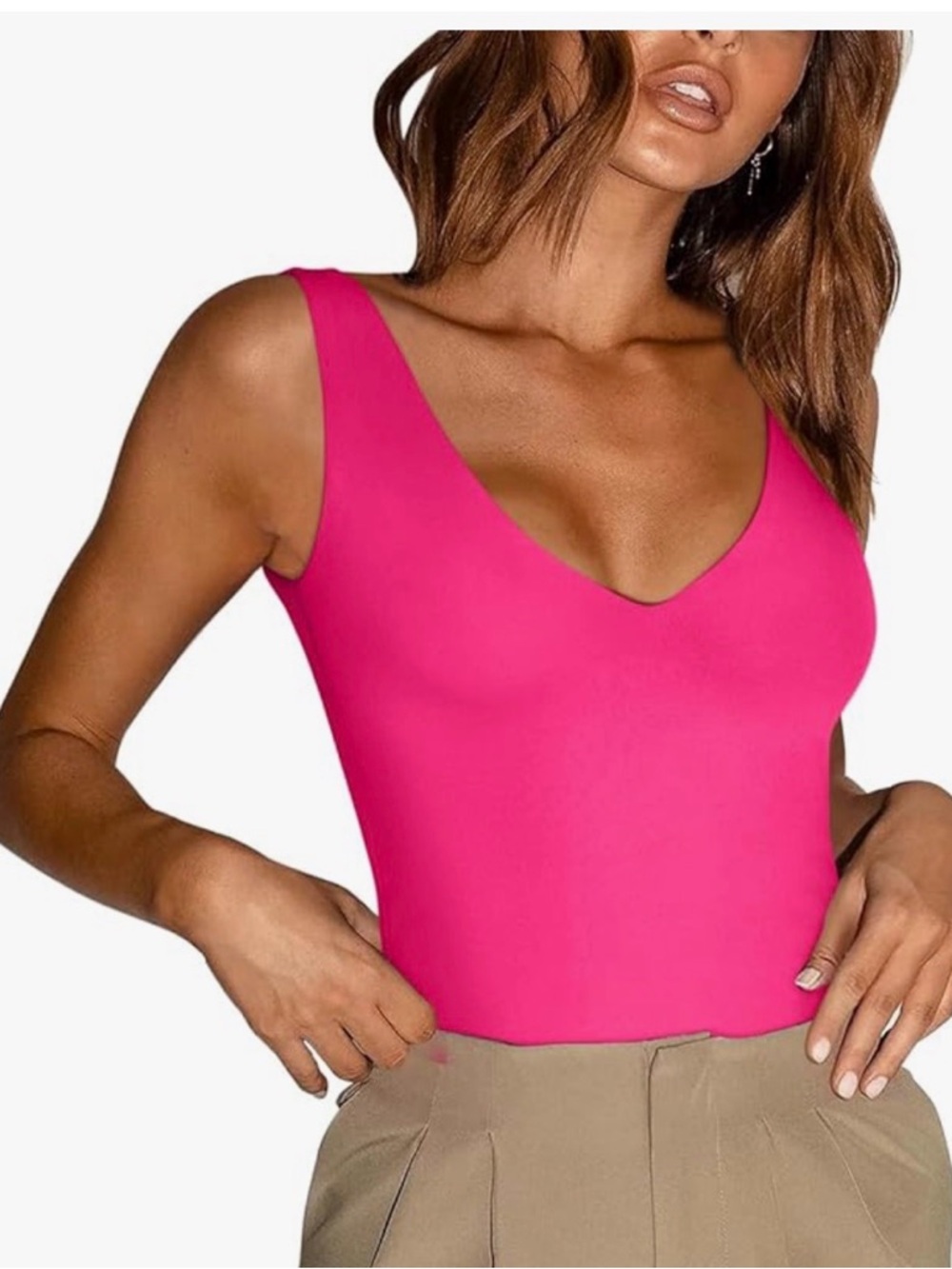 REORIA Butsmooth® Women’s Deep V Vibrant Pink Bodysuit Women’s Size Large